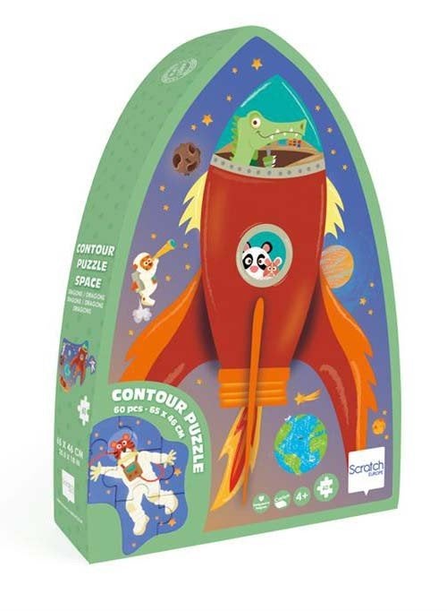 Kinderpuzzel Contour Ruimte Raket (60 st) Scratch, Info@scratch-europe.com, 4 tot 6 jaar, Scratch Europe, Nieuw