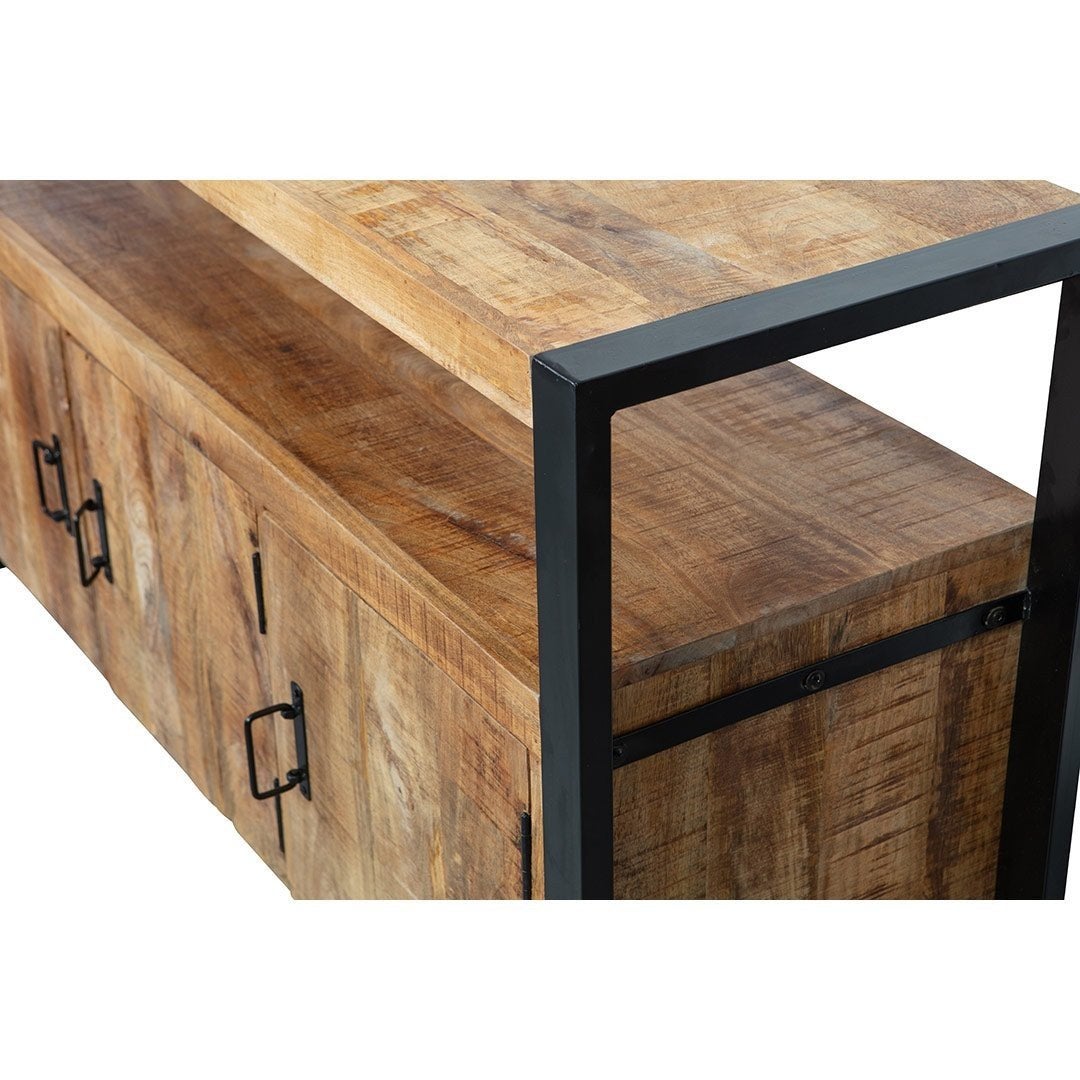 Dressoir Britt Mango Hout met zwart metaal, Huis en Inrichting, Met deur(en), 100 tot 150 cm, Zo goed als nieuw, Industrieel