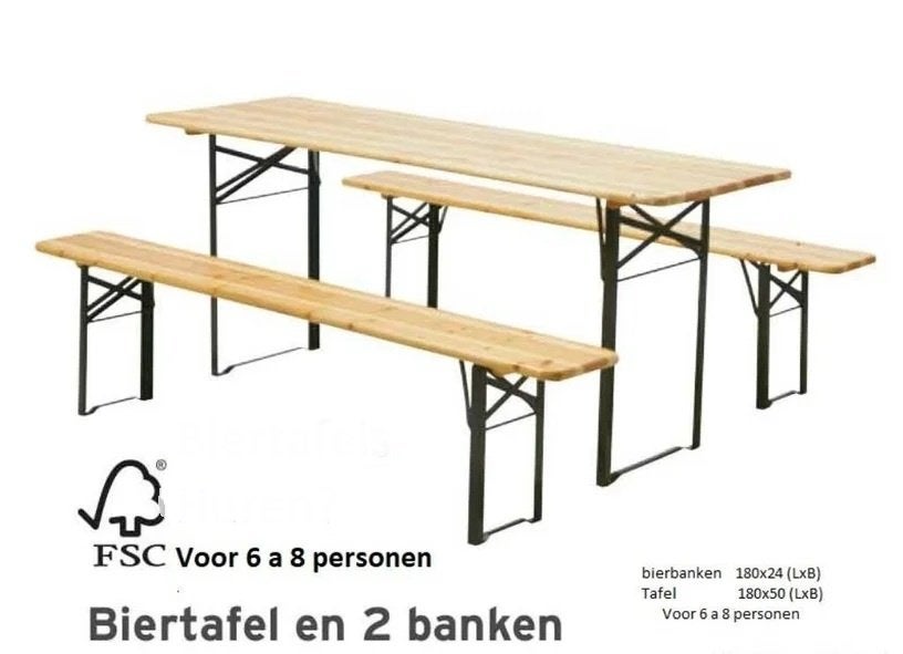 Biertafel set hout; 1x tafel + 2x bank, Ophalen, Gebruikt, Inklapbaar, Rechthoekig
