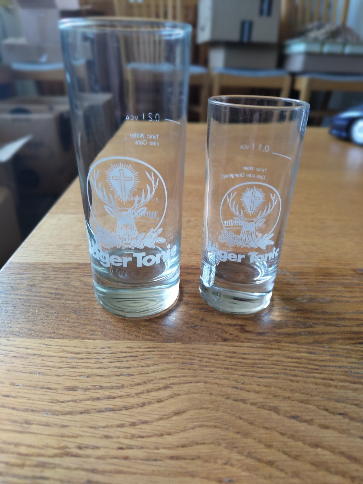 Jägermeister glazen - Set van 2, Huis en Inrichting, Ophalen, Gebruikt, Glas
