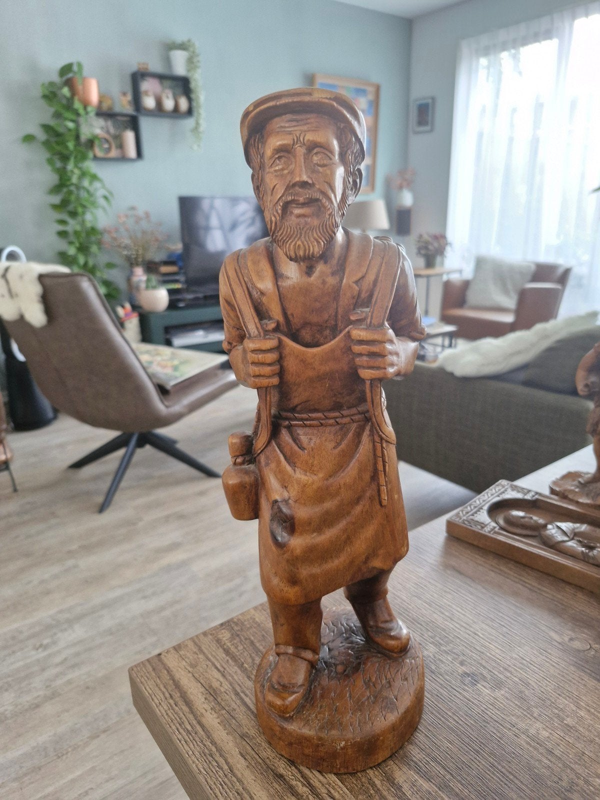 Groot houten wijnboer beeld., Antiek en Kunst, Kunst | Beelden en Houtsnijwerken, Ophalen of Verzenden