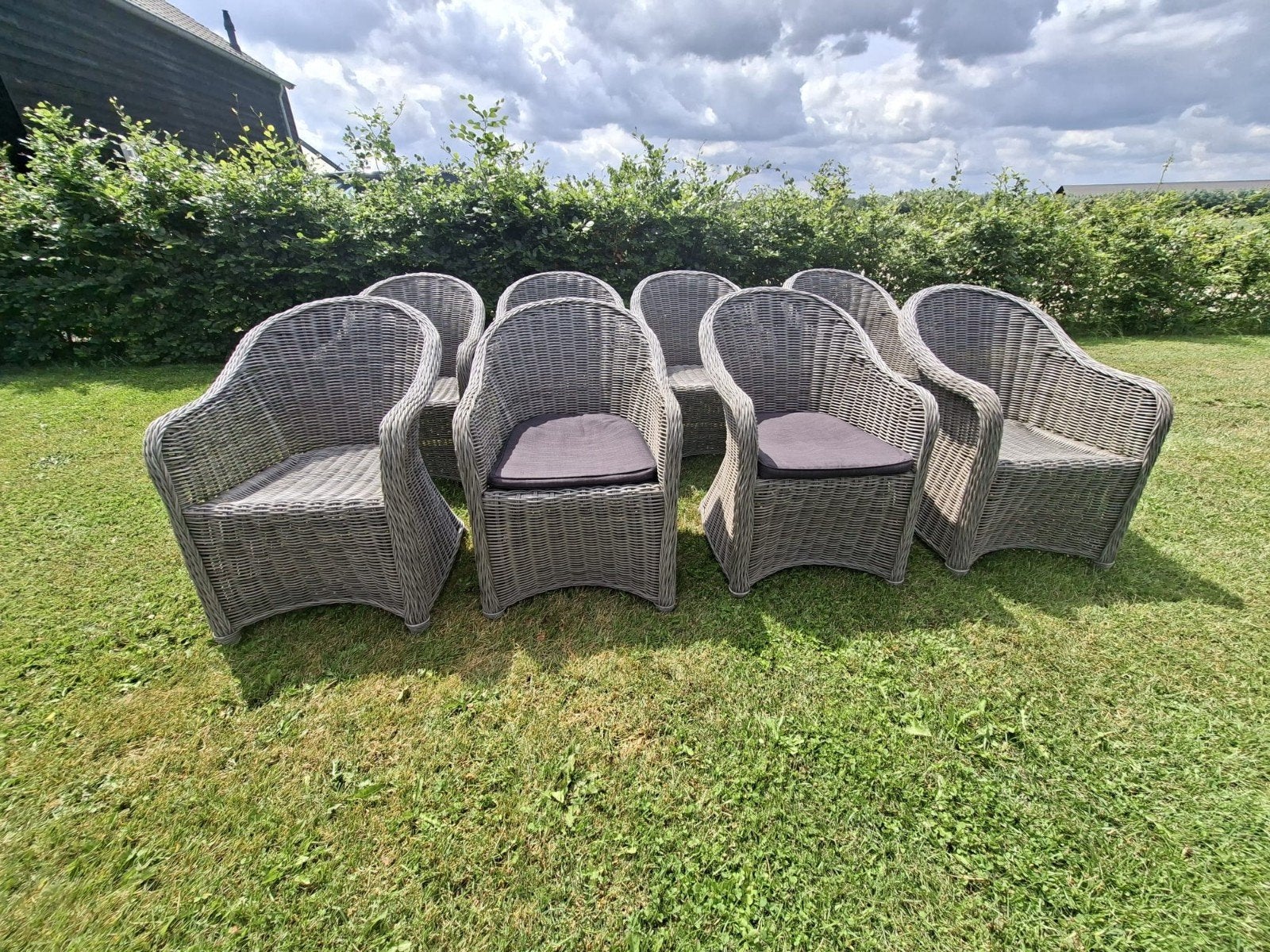8 Wicker tuinstoelen met kussens, Ophalen of Verzenden, Gebruikt, Wicker
