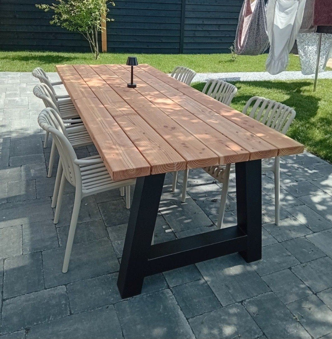 Douglas tuintafel met stalen onderstel, Ophalen of Verzenden, Nieuw, Rechthoekig, Hout