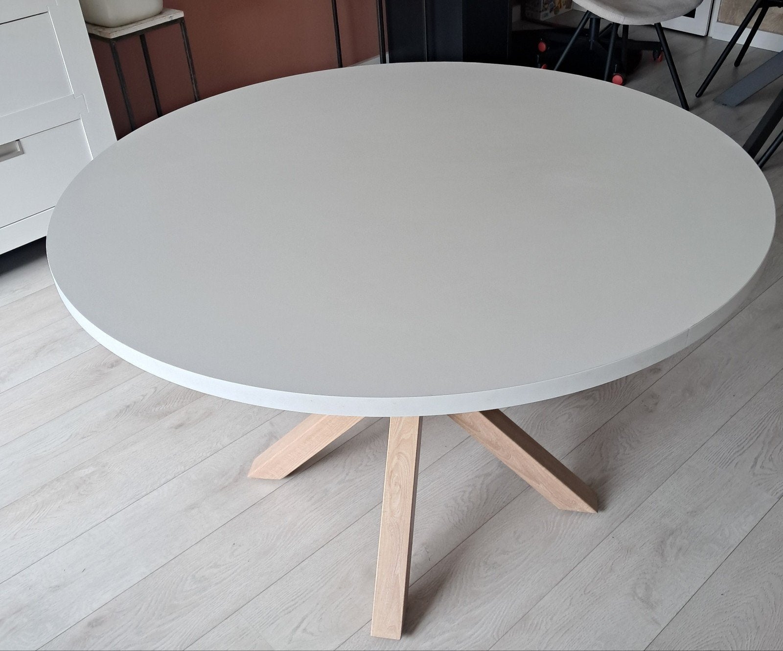 Ronde eettafel met houten onderstel (120 cm), Ophalen, Gebruikt, Rond, Modern