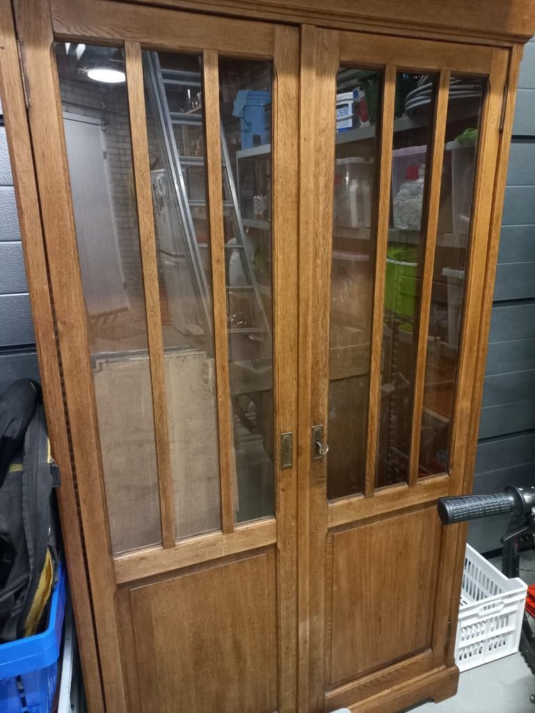 Antieke kast met glazen deuren 185x100x40, Antiek en Kunst, Ophalen