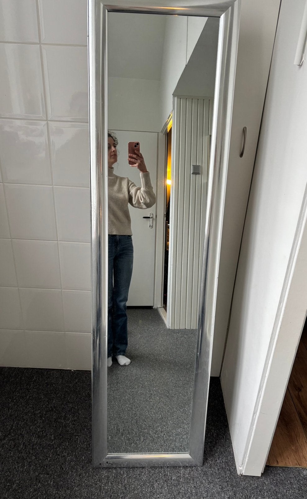 Zilveren grote  staande spiegel 175cmx45 Xenos, Ophalen, Minder dan 50 cm, Zo goed als nieuw, 150 tot 200 cm