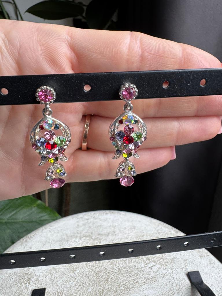 Tulip-shaped chandelier earrings with a multicolor crystal, Verzenden, Overige materialen