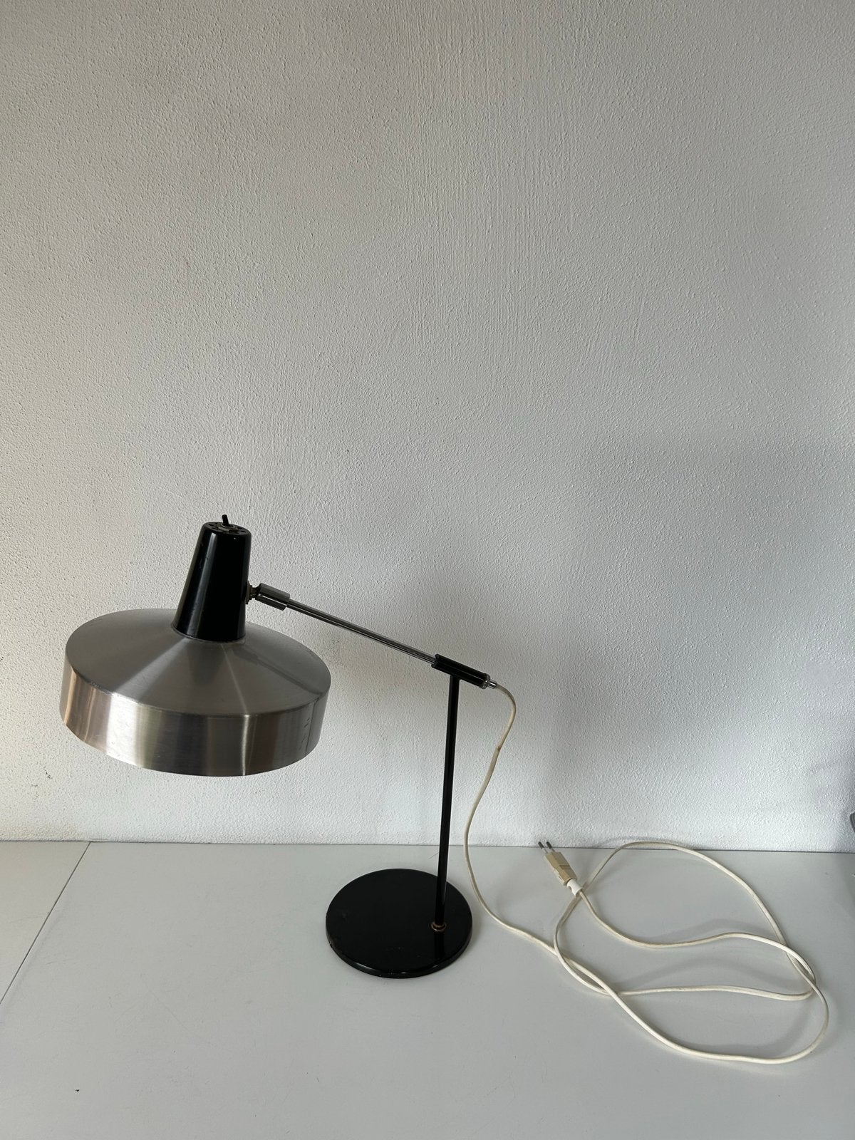 Vintage bureaulamp, verstelbaar, zwart/zilver, Antiek en Kunst, Ophalen of Verzenden