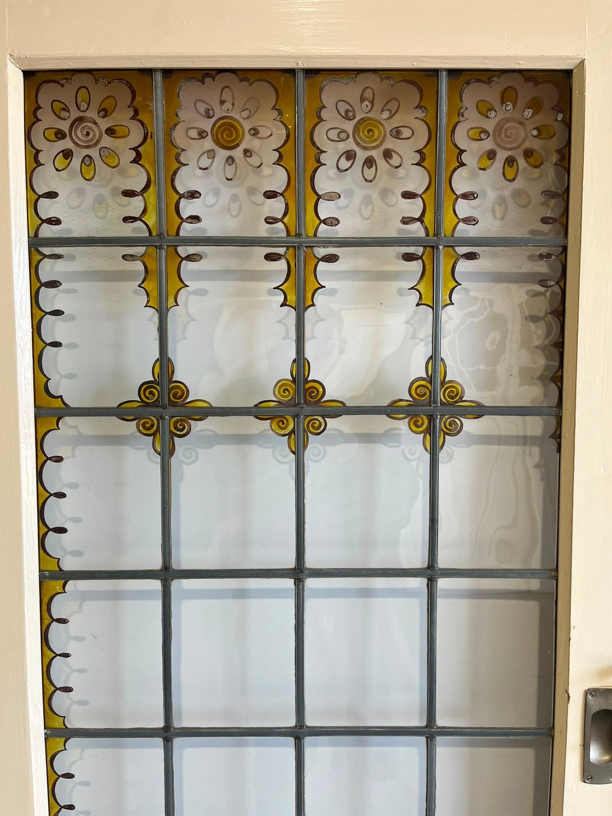 Antieke ensuite schuifdeuren gebrandschilderd 201.5 x 173, Doe-het-zelf en Verbouw, Deuren en Horren, Gebruikt, 120 cm of meer