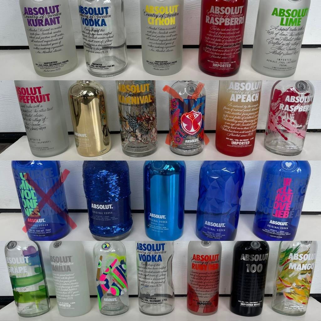 Verzameling van lege Absolut Vodka flessen, Verzamelen, Ophalen, Gebruikt