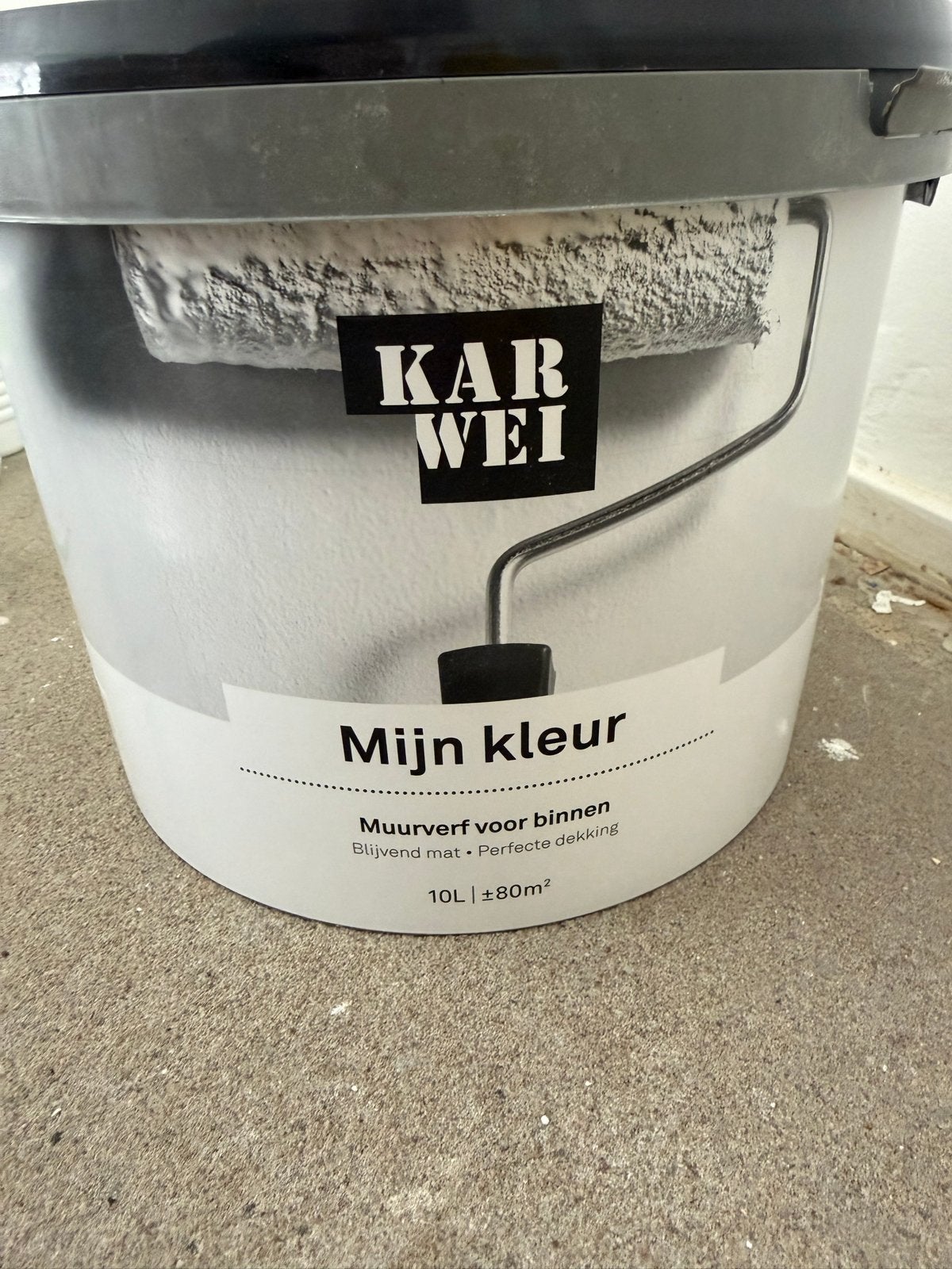 Karwei muurverf 10 liter zacht taupe - bijna vol, Ophalen, Zo goed als nieuw, Overige typen