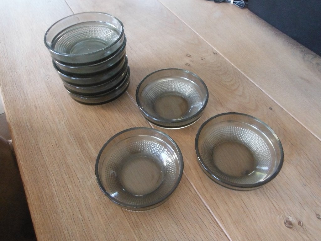 8 vintage zwart rookglas snack schaaltjes met relief, Verzenden