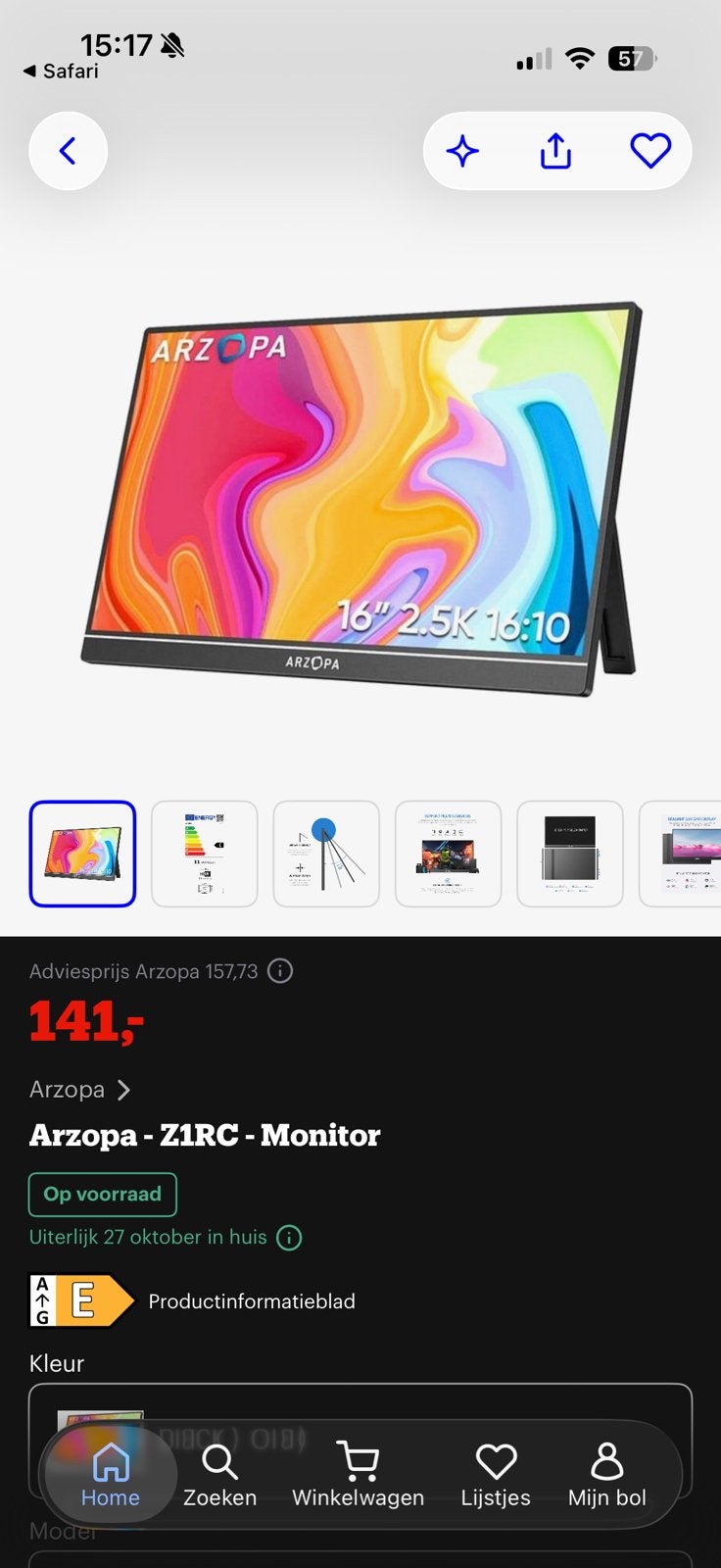 Arzopa Z1RC 2.5K - Portable QHD 2K Monitor, Computers en Software, IPS, Nieuw, Ophalen of Verzenden, Quad HD (2K)