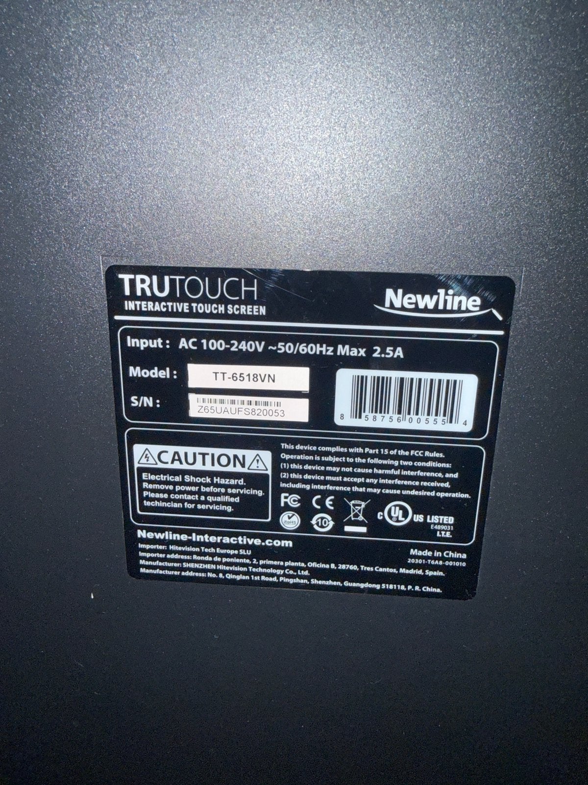 Newline TT-6518VN 65” 4K Touchscreen /Smart Display–Compleet, 50 Hz, Zo goed als nieuw, 100 cm of meer, Ophalen