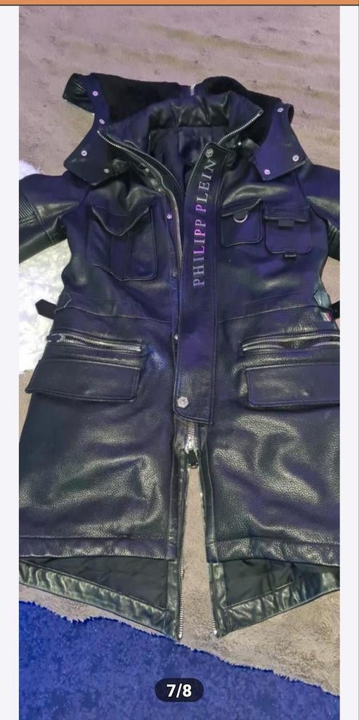 Philipp Plein Leren Parka Maat M met Bontkraag, Maat 48/50 (M), Zwart, Nieuw, Ophalen of Verzenden