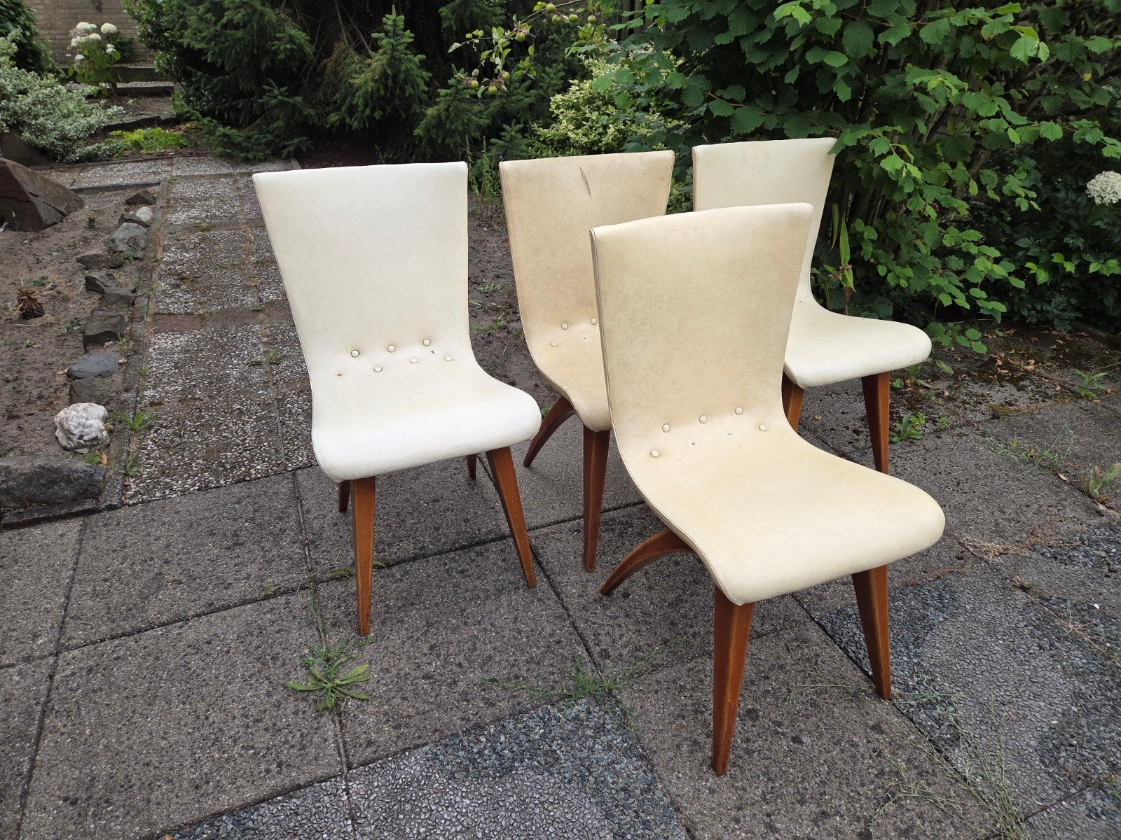 Vintage stoelen - van Os - 4 swing stoelen, Huis en Inrichting, Stoelen, Ophalen, Gebruikt, Wit, Onbekend
