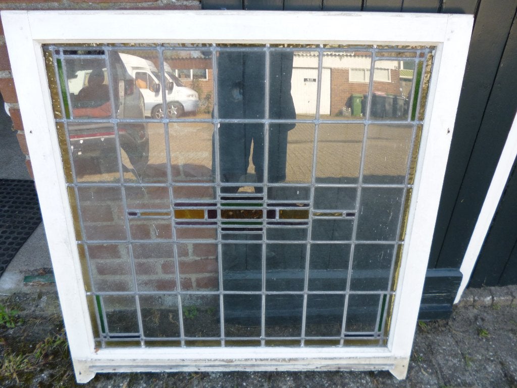 brocant glas in loodraam, Ophalen of Verzenden