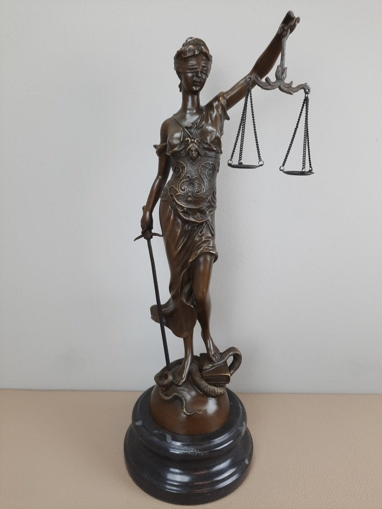 Fraai groot bronzen beeld, Vrouwe Justitia, 40 cm hoog, Overige onderwerpen, Ophalen of Verzenden, Brons, 20 - 50 cm
