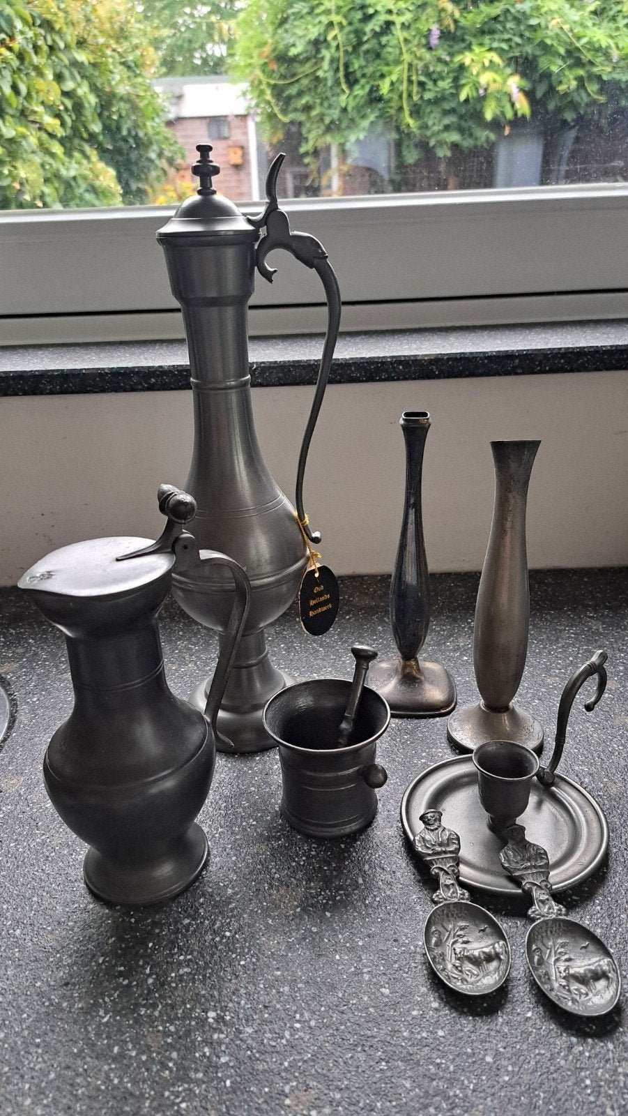 Div Tinnen decoratie: kannen, vaasjes, vijzel, lepels, Ophalen of Verzenden