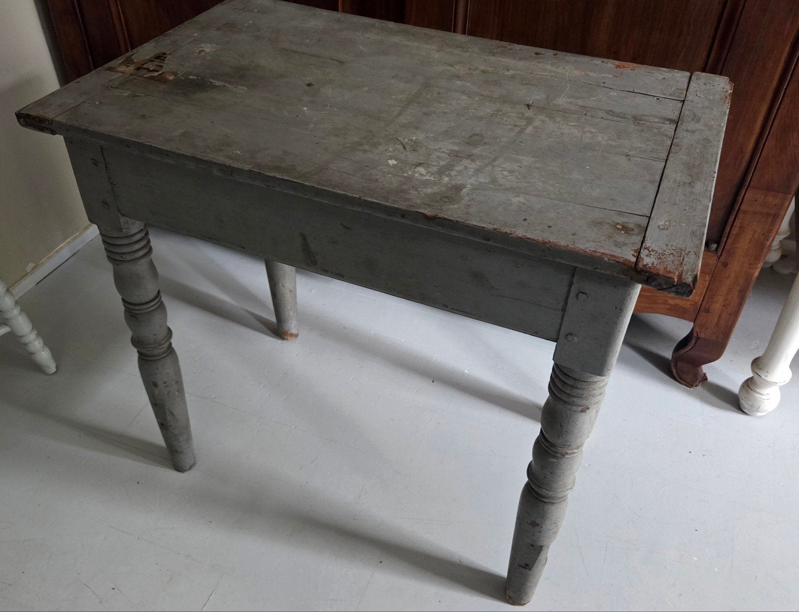 Brocante Sleets Houten Tafeltje met Verschuifbaar Blad, Ophalen