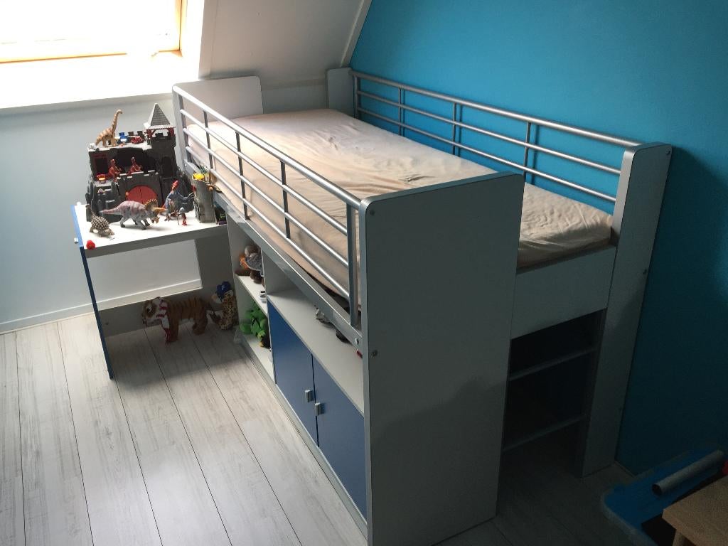 Hoogslaper, Ophalen, Eenpersoons, Blauw, 210 cm