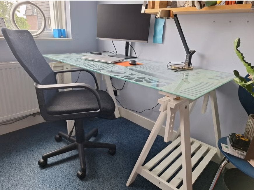 bureau (148x73) en bureaustoel, Huis en Inrichting, Ophalen, Gebruikt, Zwart