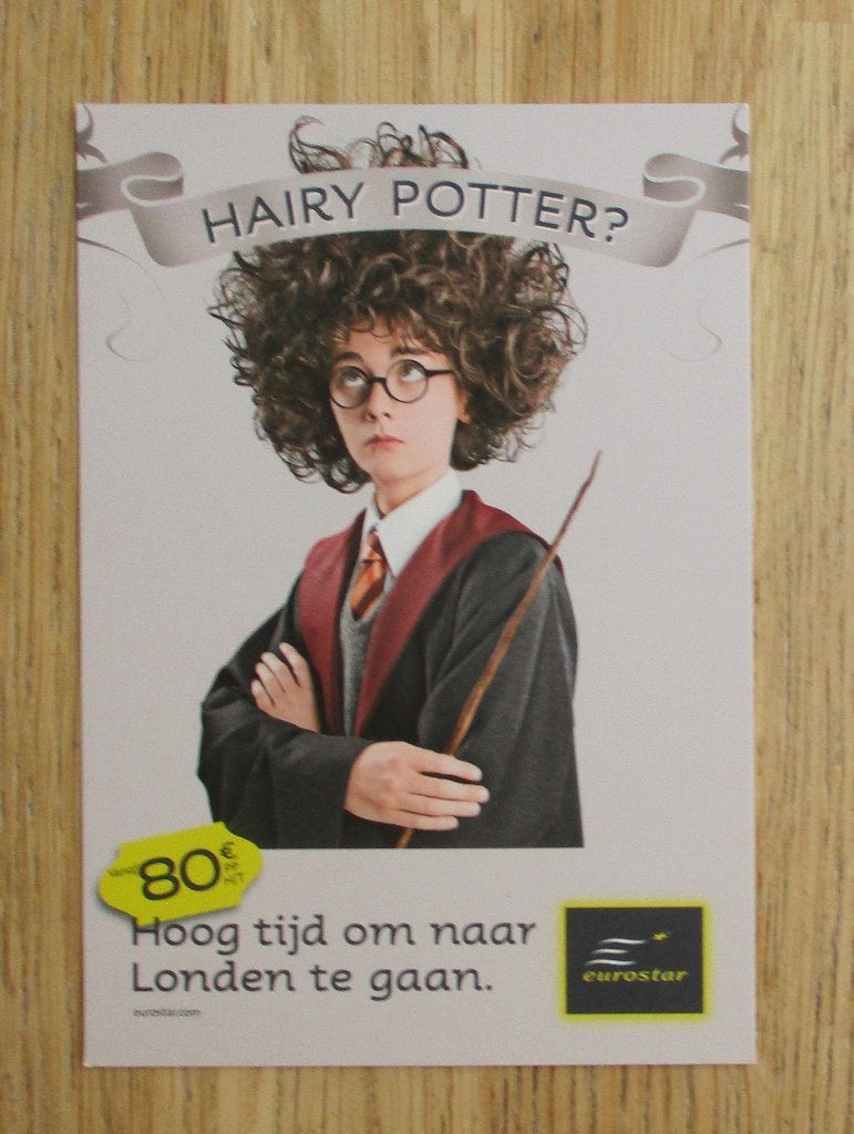 Hairy Potter? Eurostar trein reclamekaart, Ophalen of Verzenden, Zo goed als nieuw, Trein, Kaart of Prent
