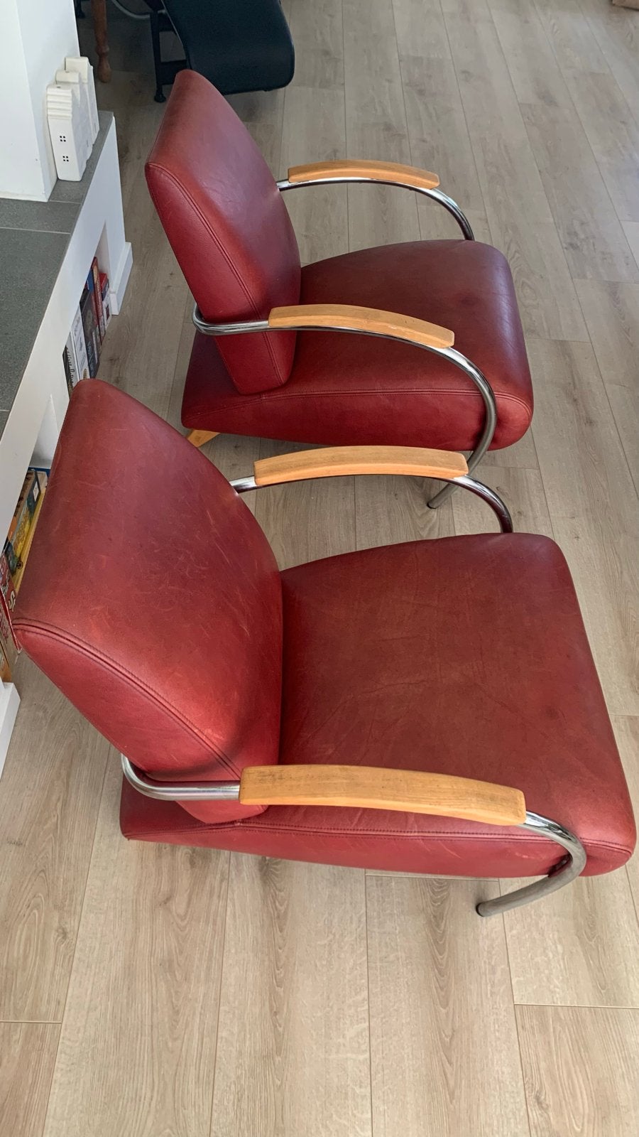 Set van 2 Gelderland 5470 Lotus fauteuils - Jan des Bouvrie, Ophalen, Gebruikt, Leer, 75 tot 100 cm