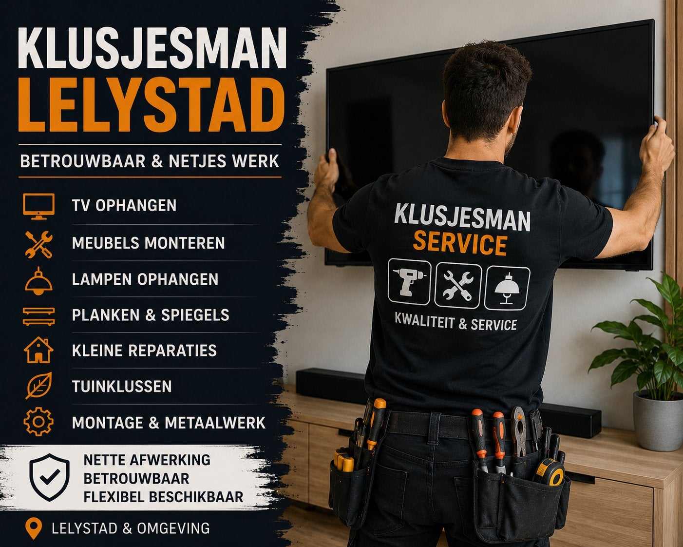 Klusjesman | TV ophangen | Meubels monteren | Lelystad, Ophalen of Verzenden, Nieuw