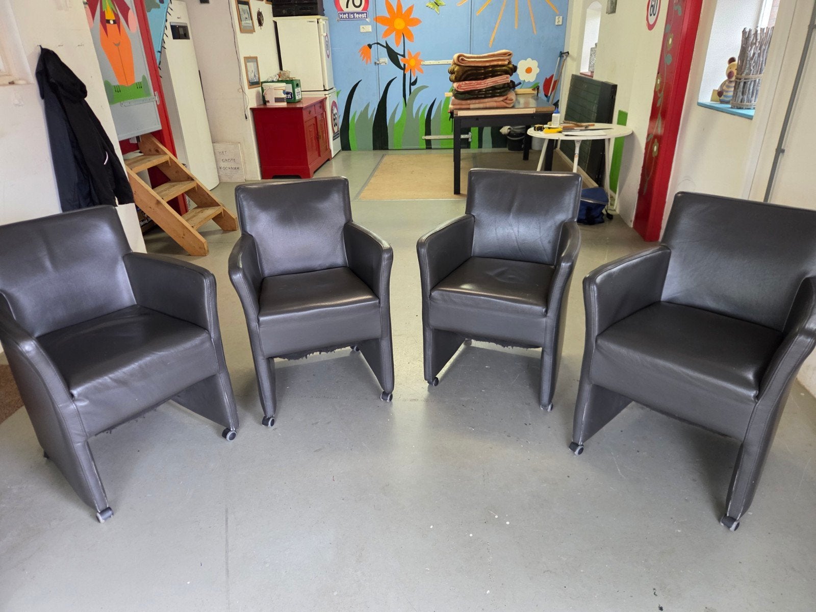 Eetkamerstoelen, Ophalen, Gebruikt, Leer, Vier