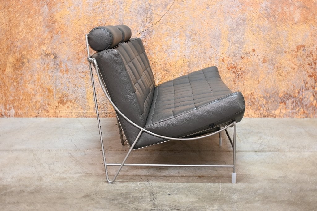 ZGANieuw! grijze leren Leolux Volare design bank, Leolux, 150 tot 200 cm, Tweepersoons, 75 tot 100 cm