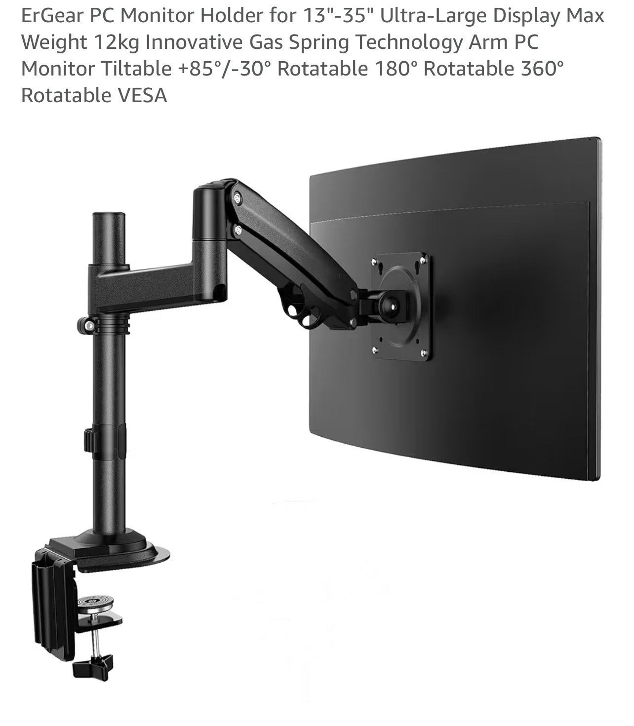 ErGear Monitorsteun voor 13-35 inch schermen, gasveer, Diversen, Ophalen of Verzenden, Zo goed als nieuw