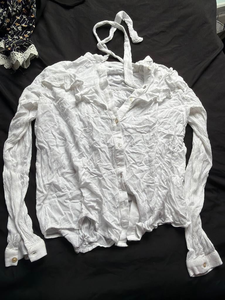 Witte blouse met ruches, Ophalen of Verzenden, Gedragen, Maat 38/40 (M), Wit