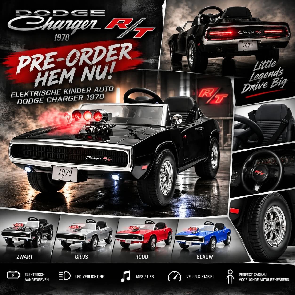Dodge Charger R/T 1970 Elektrische Kinderauto | Rookeffect +, Nieuw