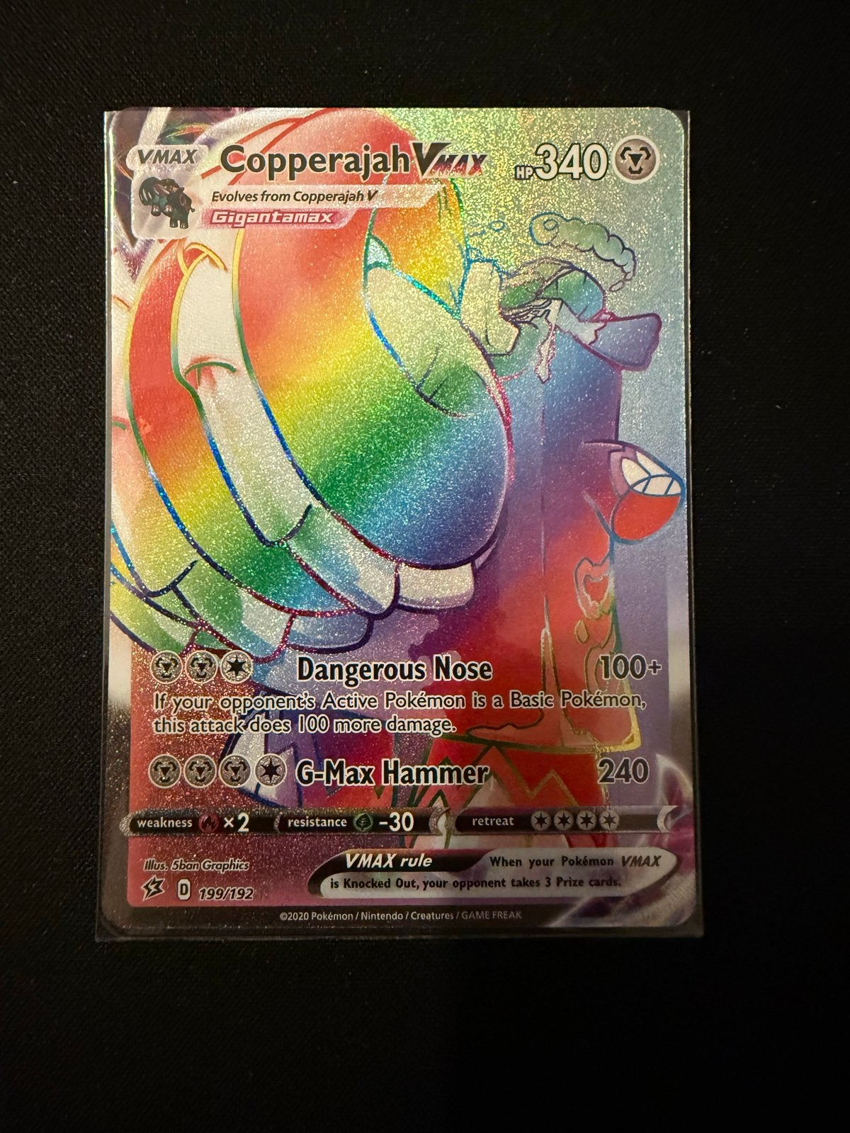 Pokémon TCG Copperajah VMAX Rainbow Rare 199/192, Ophalen of Verzenden, Zo goed als nieuw, Losse kaart, Foil