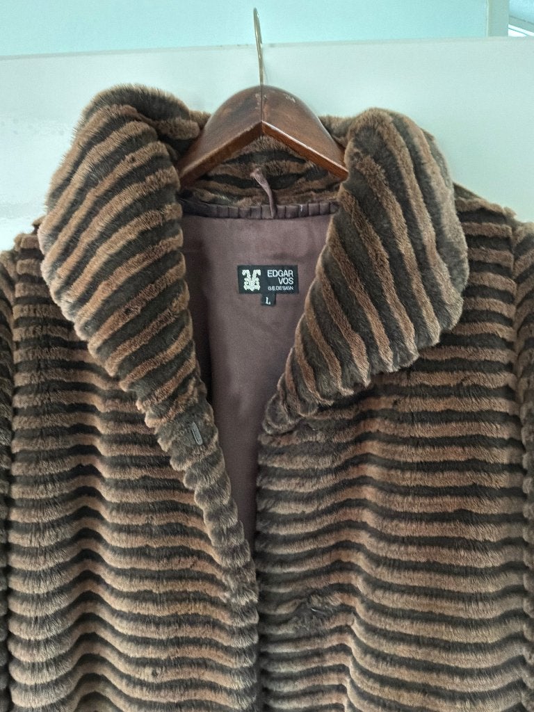 Edgar Vos elegante halflange  fake fur wintermantel, Bruin, Maat 42/44 (L), Zo goed als nieuw, Edgar Vos