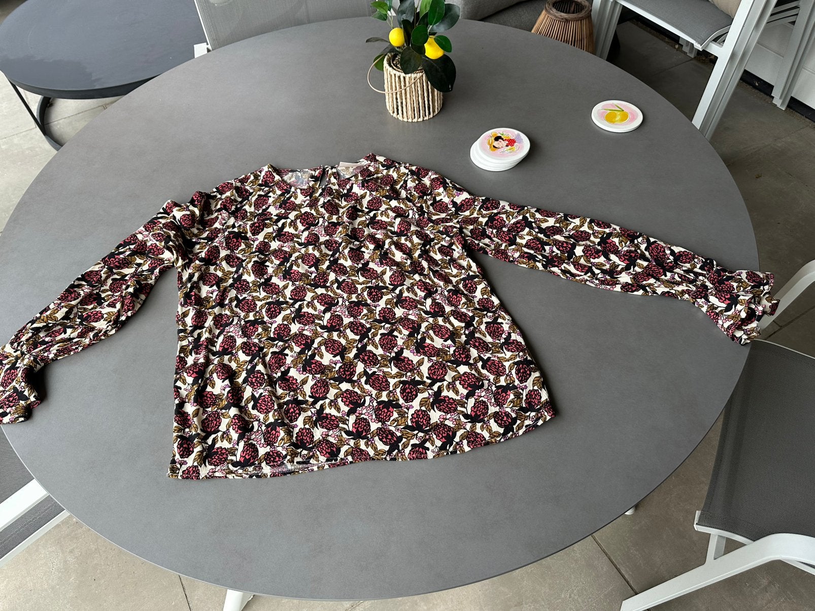 Zwart/bruin/roze/ecru Fabienne Chapot blouse, maat 42, Kleding | Dames, Maat 42/44 (L), Zo goed als nieuw, Fabienne Chapot, Meerkleurig