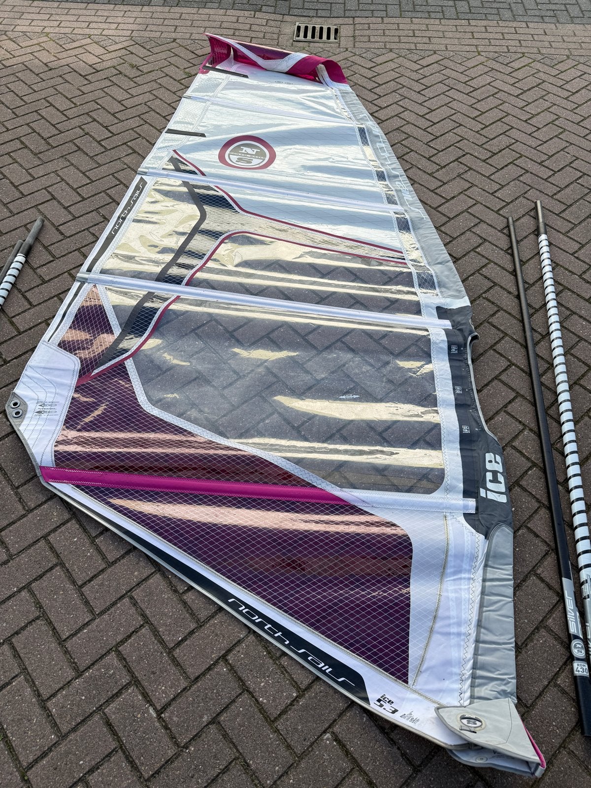 North Sails Ice 5.3 zgan & ID 4.2m² met masten en gi, Watersport en Boten, Ophalen, Gebruikt, Met giek, 3.5 tot 5 m²