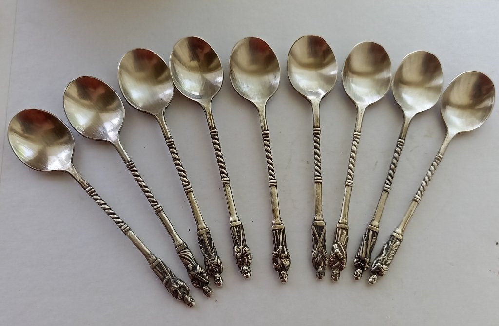 9 st. antieke, verzilverde apostellepeltjes, Antiek en Kunst, Antiek | Bestek, Verzenden