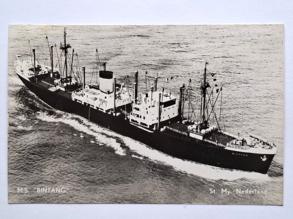 kaart uit 1950: ms Bintang (Stoom Maatschappij Nederland), Verzenden, Zo goed als nieuw, Motorboot, Kaart, Foto of Prent