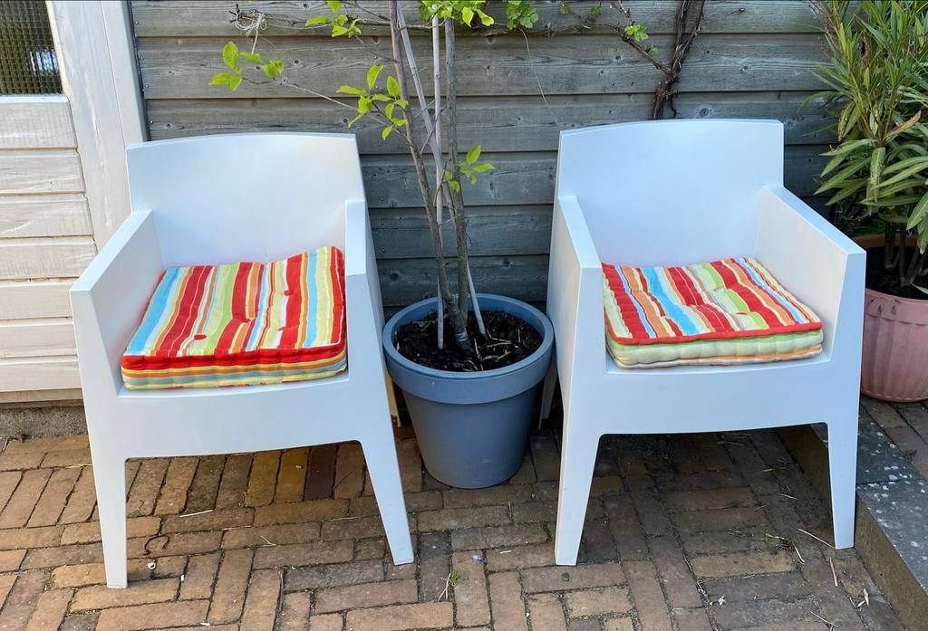 4x Driade Toy tuinstoelen van Philippe Starck, wit, Tuin en Terras, Tuinstoelen, Ophalen, Zo goed als nieuw, Plastic, Stapelbaar