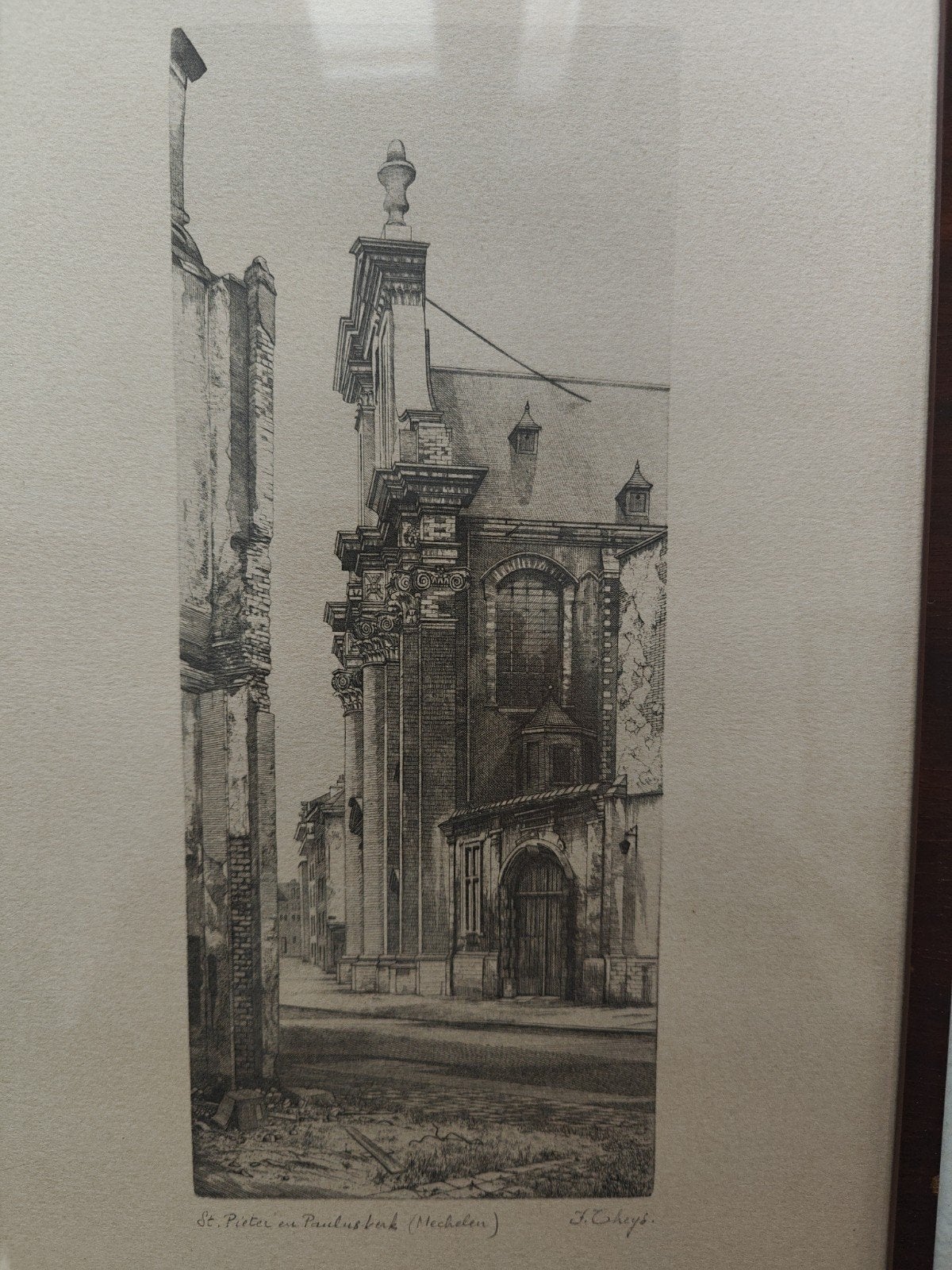 Ets Pieter en Pauluskerk van Freddy Theys, Ophalen, 40 cm, Ets, Architectuur