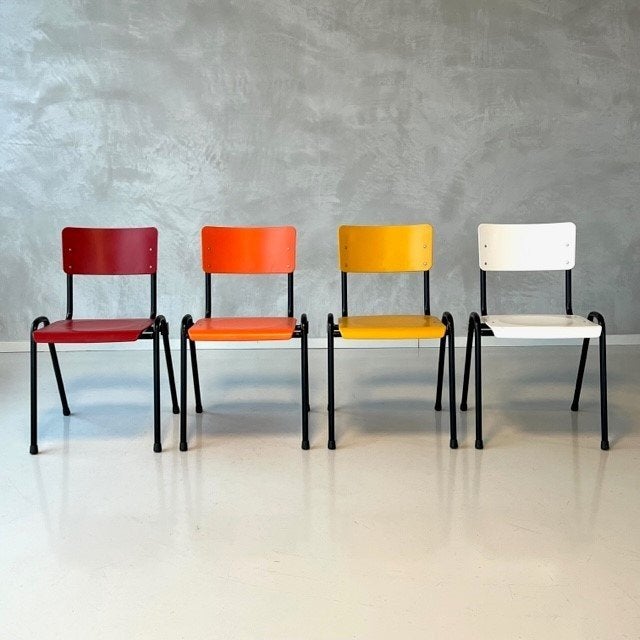 Retro eetkamerstoelen nieuw rood wit blauw stoelen prijs p/s, Kunststof, Overige kleuren, ., Vintage