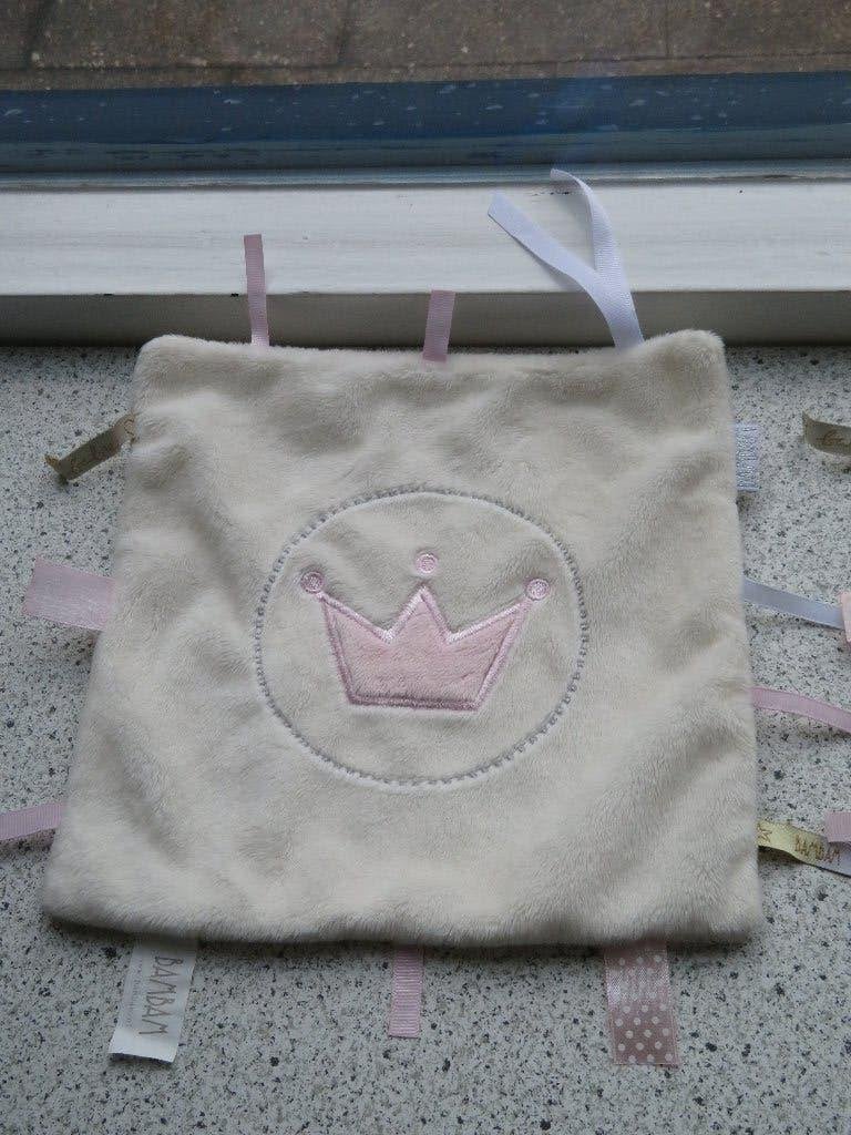 2 x Knuffeldoek Bam Bam wit velours roze kroon labeldoek, Overige typen, Ophalen of Verzenden, Zo goed als nieuw, Wasbaar