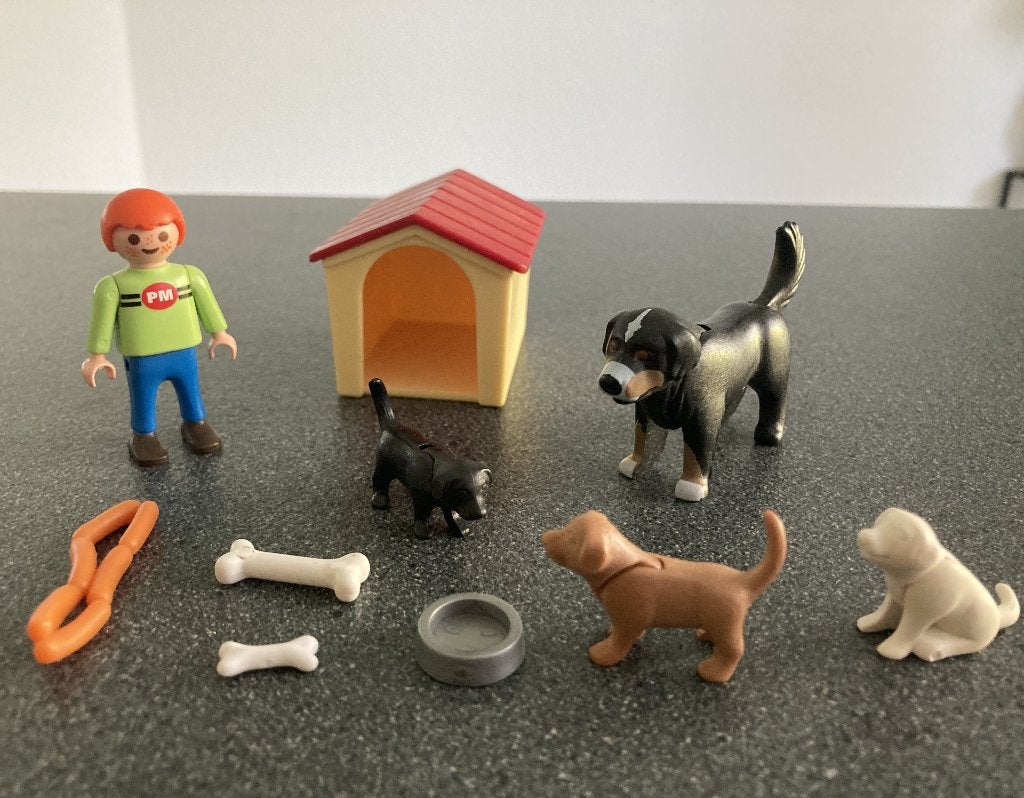 Playmobil 4498 hondenfamilie met hondenhok etc + extra bot, Ophalen of Verzenden, Zo goed als nieuw, Complete set