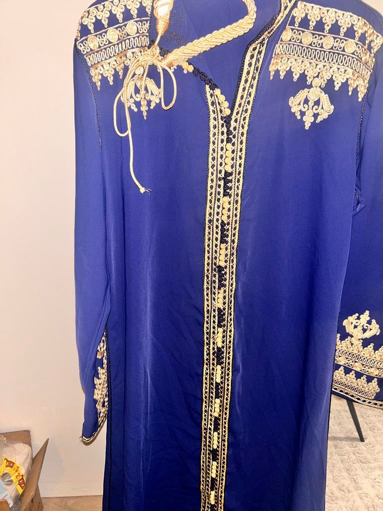 Marokkaanse Caftan - Blauw met Gouden Borduurwerk, Kleding | Dames, Gelegenheidskleding, Maat 38/40 (M), Overige typen, Blauw