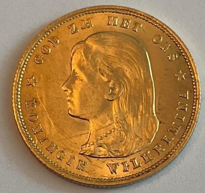 Prachtige Gouden tientje Wilhelmina (Hangend haar), Postzegels en Munten, Munten | Nederland, Setje, Ophalen of Verzenden, Koningin Wilhelmina