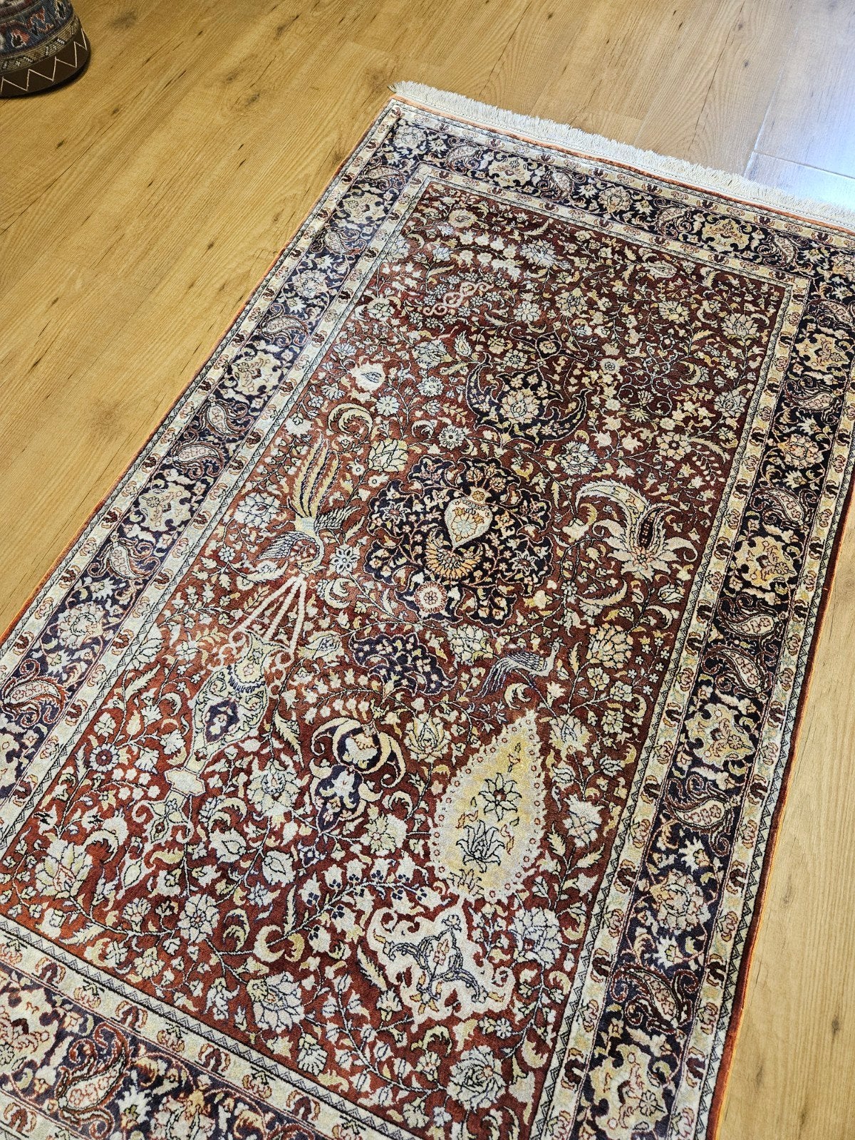 vintage handgeknoopt oosters tapijt Hereke zijde 160x91, Info@SlatsAntiek.nl, Tweedehands, Perzisch, Geel