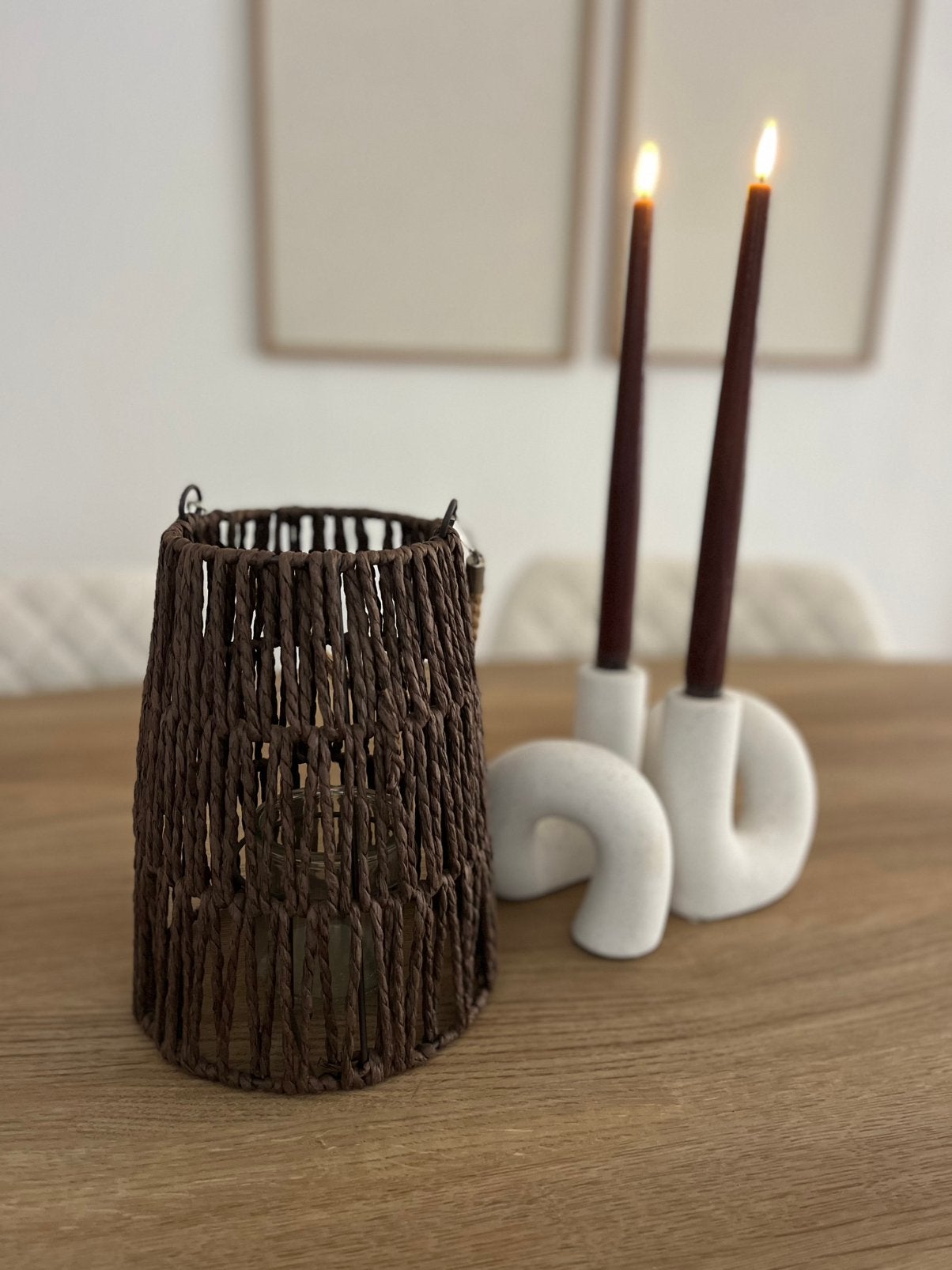 Boho windlicht /lantaarn van gevlochten touw, Ophalen of Verzenden, Zo goed als nieuw, Overige materialen