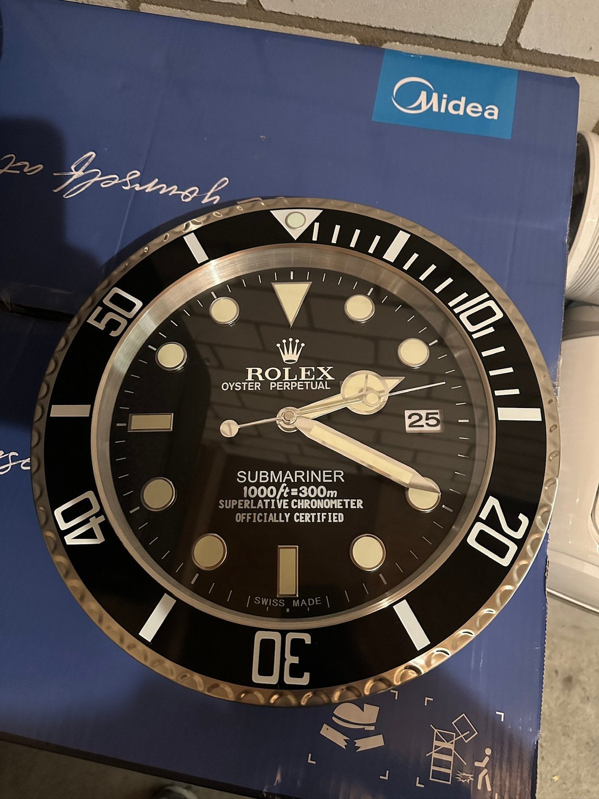 Decoratieve wandklok Rolex Submariner stijl-luxe uitstraling, Analoog, Zo goed als nieuw, Overige merken, Wandklok